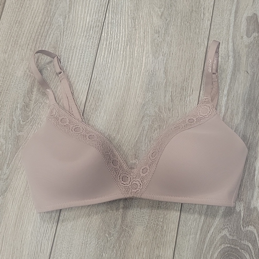 Aerie Wireless Lightly Lined Nude Lace Trim Bra 32D